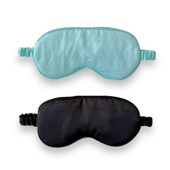 Set Of 2 Sleep Masks Light Green & Black Sleeping Silk Night Eye Mask Eyes - Picture 1 of 2